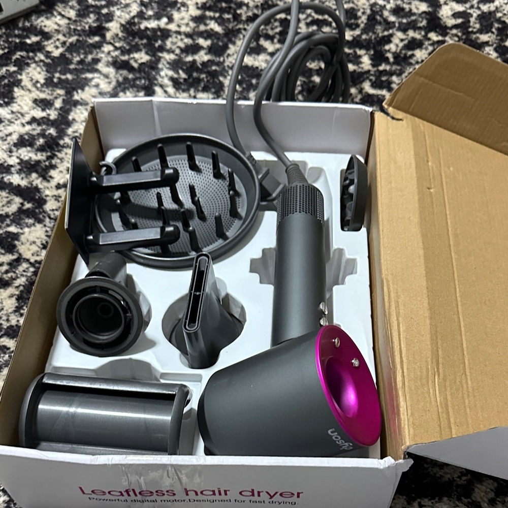 Hair Dryer with Pink Accent and Gray Body